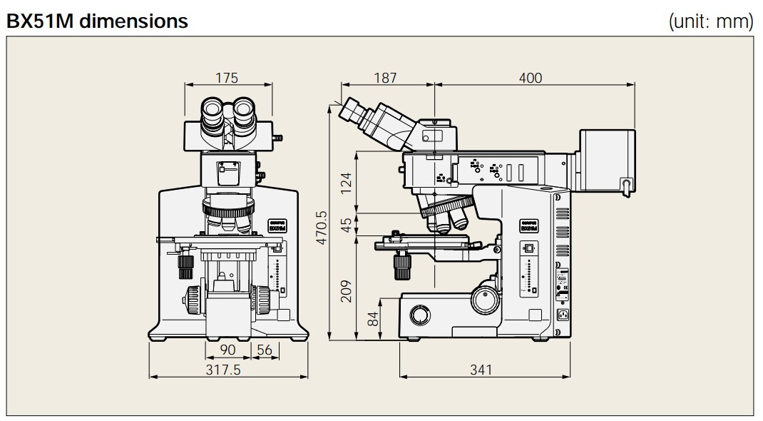 BX51M Dimensions